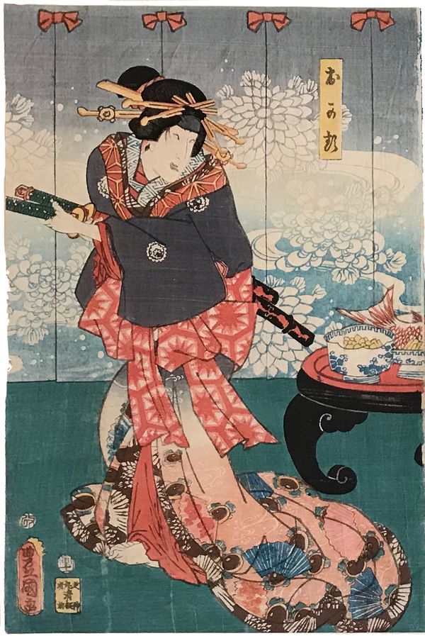 In the Ichiriki Teahouse at Gion, Chushingura, Act 7, left (1854)
