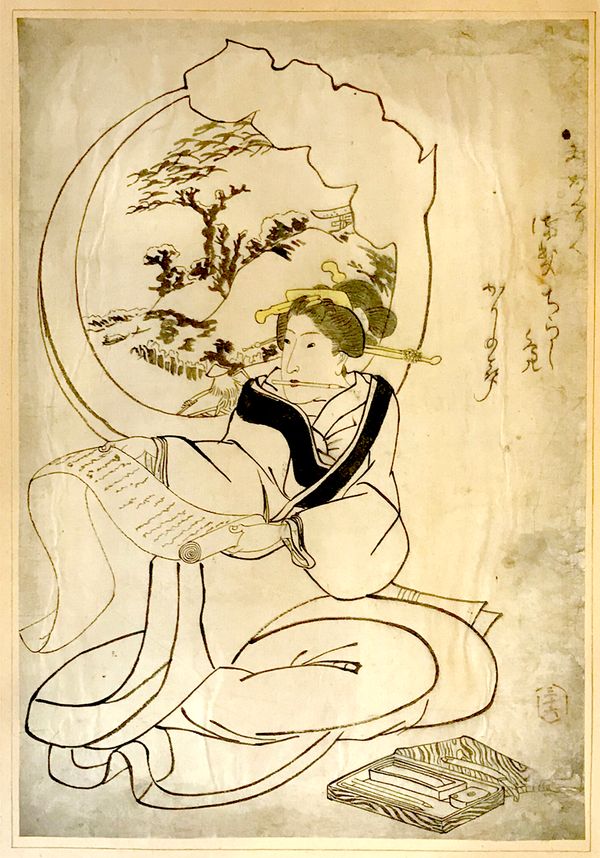 “The Mimeguri Shrine", from the series “Modern Sparrows of Edo", preparatory drawing (circa mid-1830s)